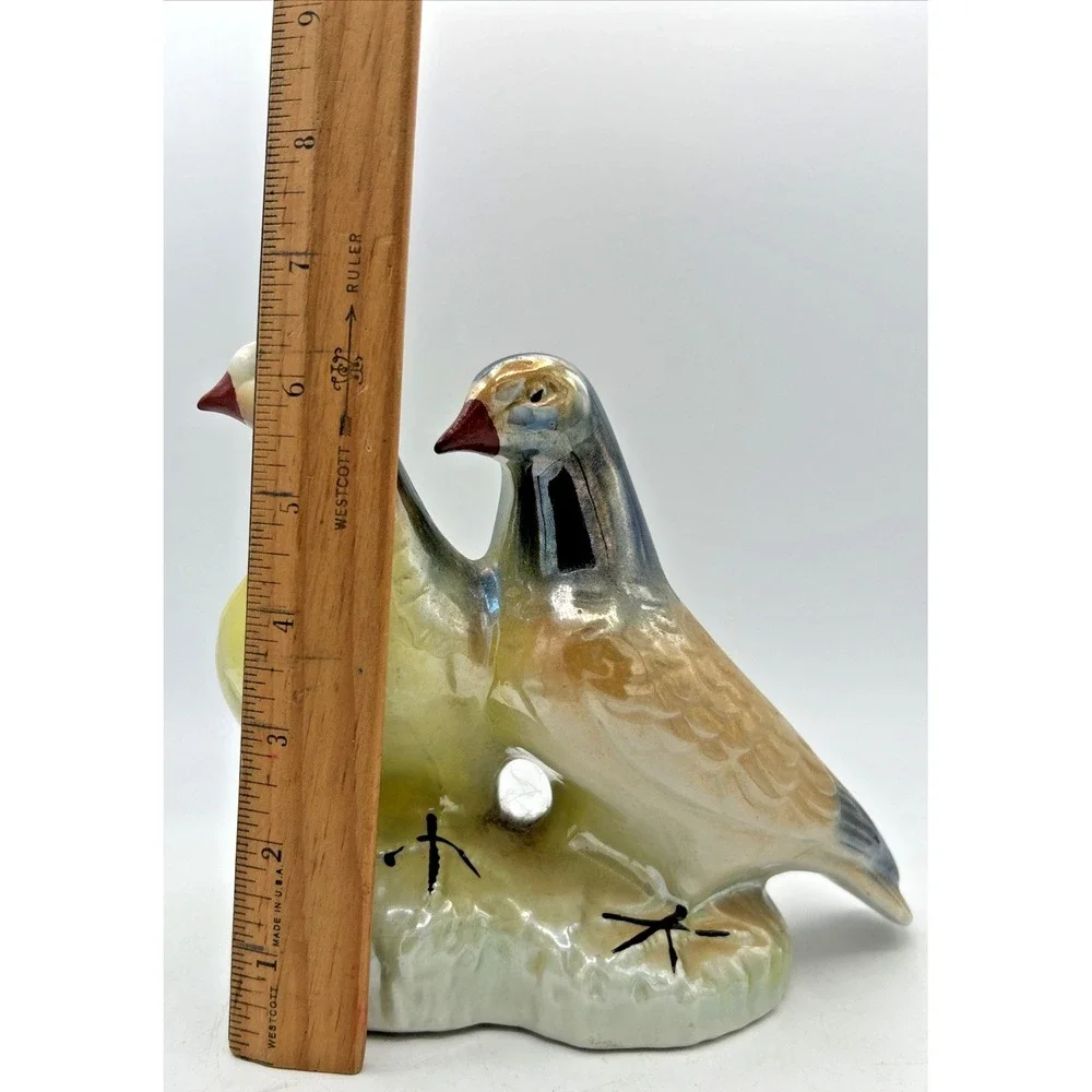 Handpainted Iridescent Lusterware Pigeon Figurines - Made in Brazil - 6 3/8Tall